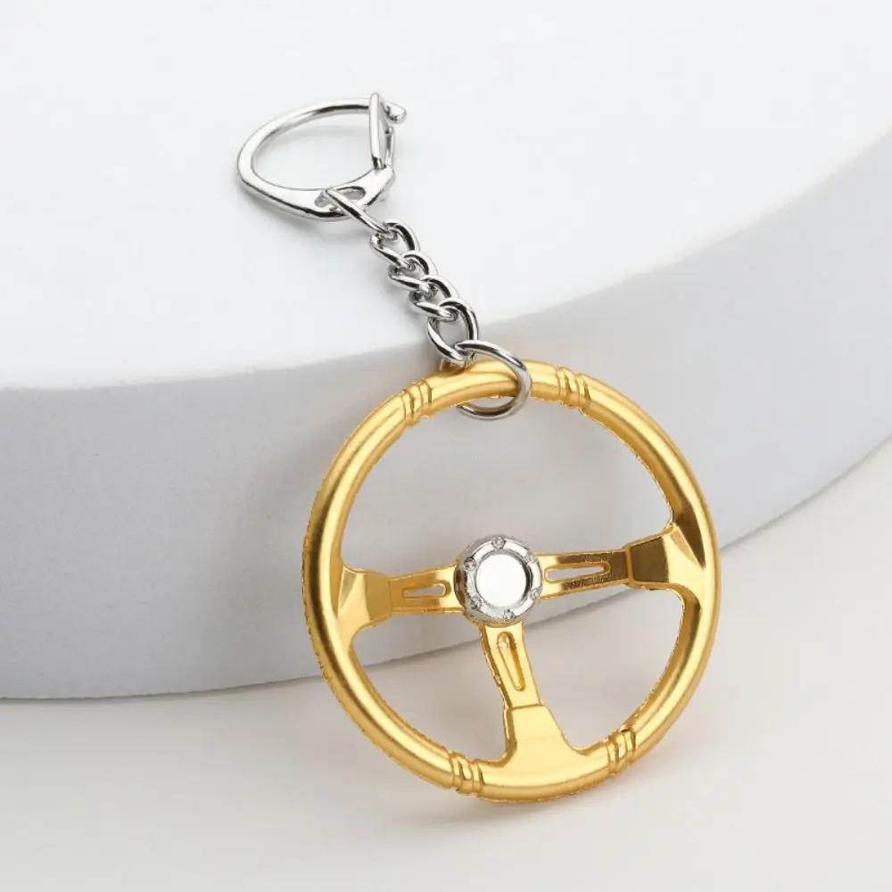 Simple Alloy Racing Steering Wheel Key Ring Punk Three Color Car Refitting Pendant Creative Keychain Hanging Accessory