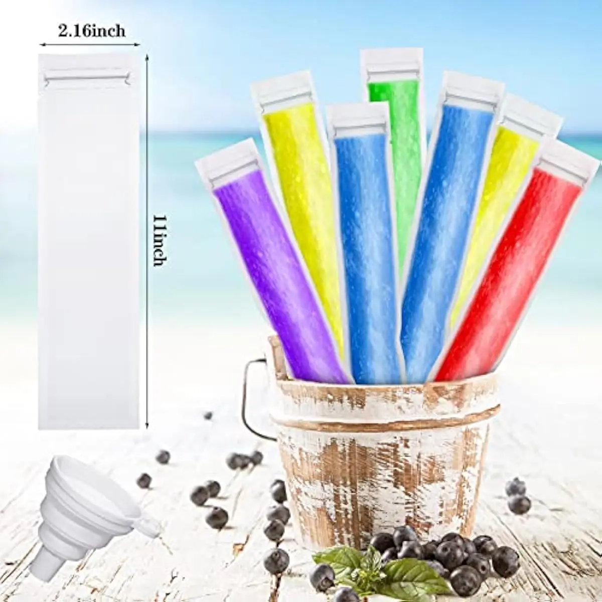 450 Pcs Disposable Ice Pop Mold Bags with 3 Silicone Funnels Freezer Tubes with Zipper Seals DIY Ice Pop Bags Bulk for Yogurt He