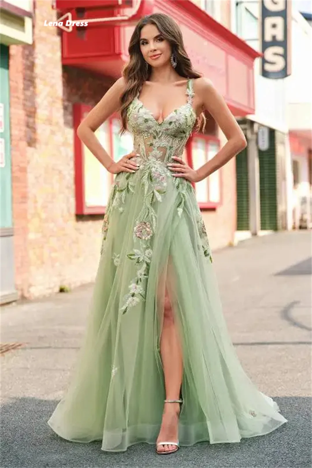 Lena Customization Ball Gown Embroidered Lace Elegant Gowns Slim Shoulder Straps Robes De Cocktail Dresses for Special Occasions