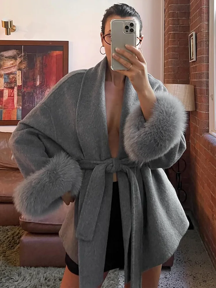 

Trendix Fox Fur Woolen Women's 2025 Autumn Coat Fashion Patchwork Double-Sided Wool Overcoat Commuter New Elegant Office Jacket