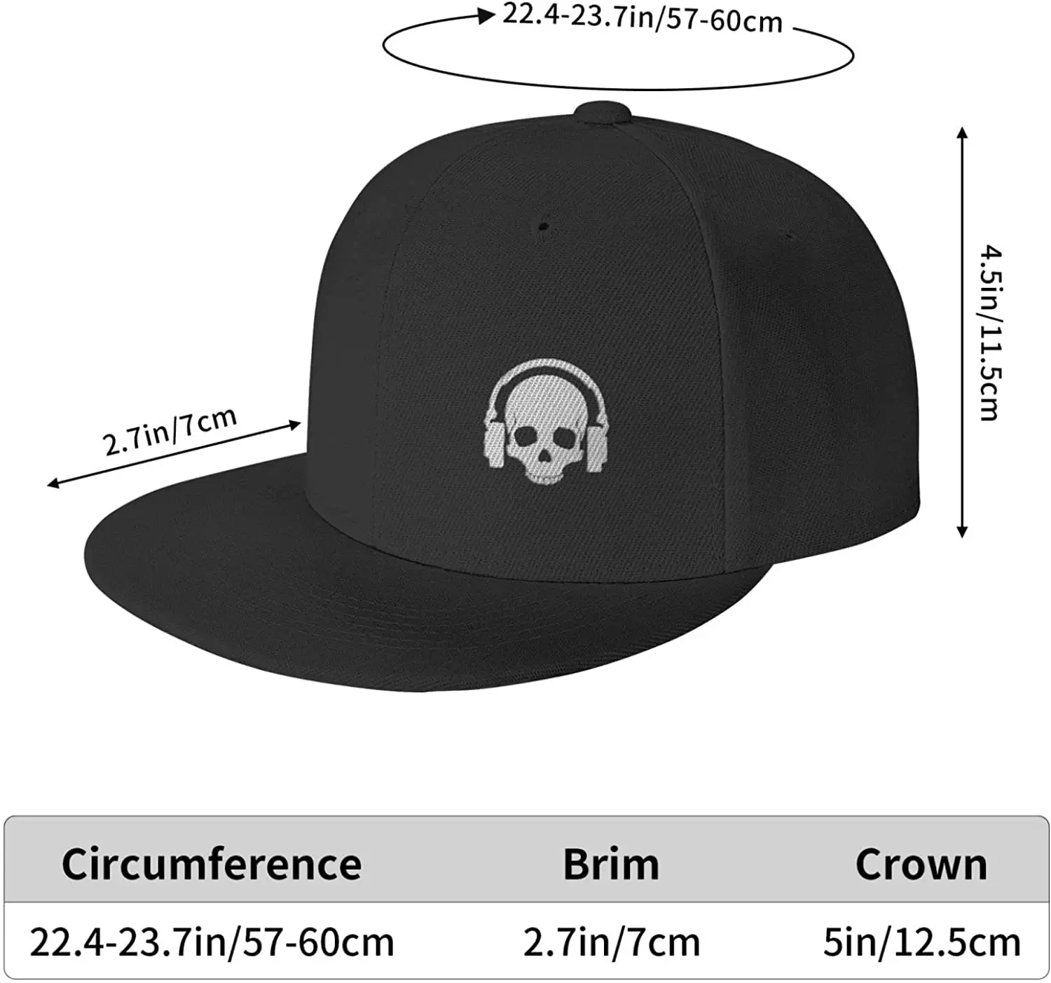 Skull Earphone Black Snapback Hat for Men Boys Baseball Cap Adjustable Flat Bill Hats Dad Trucker Caps Funny Gift