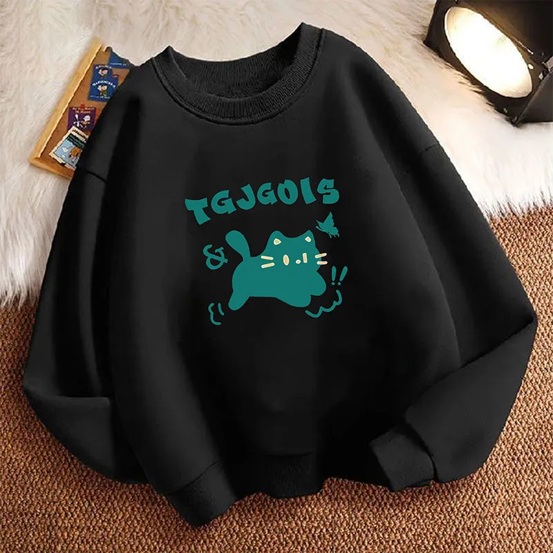Pullover Cartoon Cute Cat Graphic Design Hoodie Kids Cat Children's Sweatshirt Hoody for Boys Girls Autumn Winter Casual Hoodies