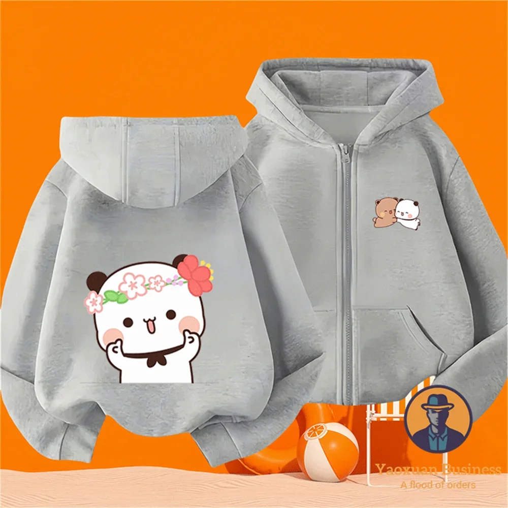 

Autumn Spring 2D Cute Bubu And Dudu Cartoon Print Zip Up Hoodie Pure Cotton Sports Casual Fashion Hot Sale Kidswear
