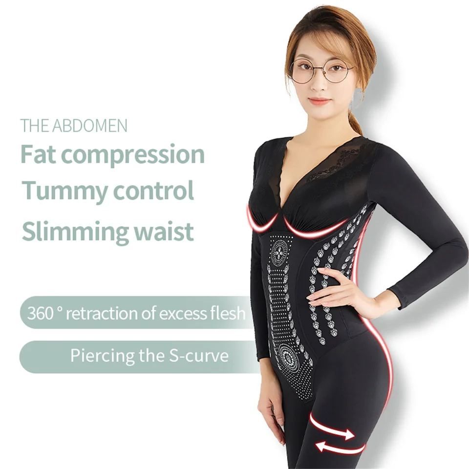 Becirzet Shapewear Damen Ganzkörper-Shaper Ionstech Einzigartige Faser Fettreduzierende Kompressions-Unterwäsche mit Po-Lifting-Effekt Lange Schlankheits-Unterwäsche – Detail 6