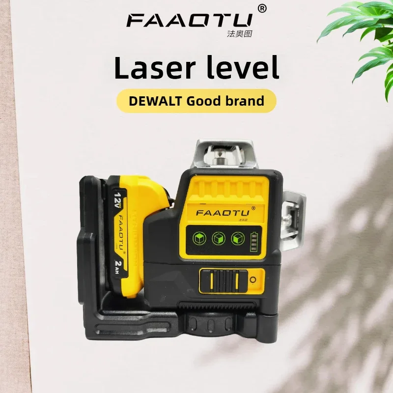 

FAAOTU DW089LG 12v 12 Line Laser Level Unit 3 Sides*360 Degree Vertical Self Levelling Green Professional Laser Level