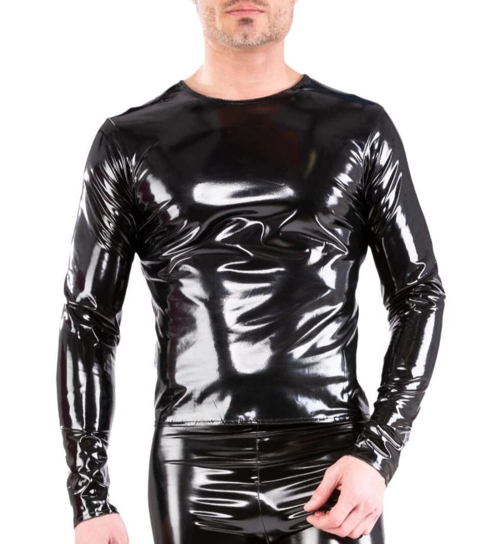 

Latex Long Sleeved T-Shirt in Black Rubber Top