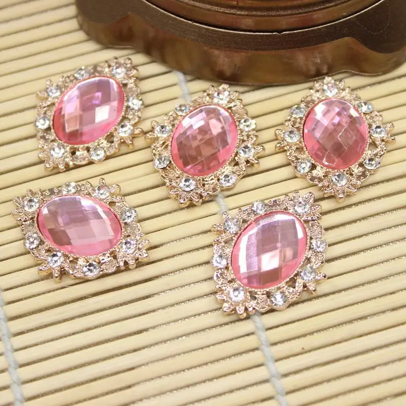 10 Pieces Flat Back Crystal Rhiness Button Embellishment Cabochon Bead Pink