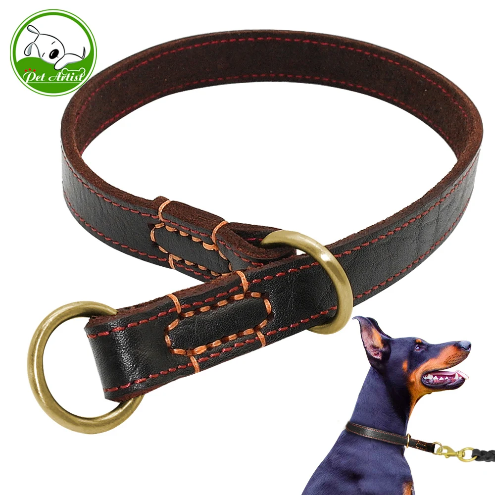 Collar de perro de cuero genuino hecho a mano, collares de entrenamiento para mascotas con estrangulador P duradero, ajustables para perros medianos y grandes, Pitbull Labrador M-XL