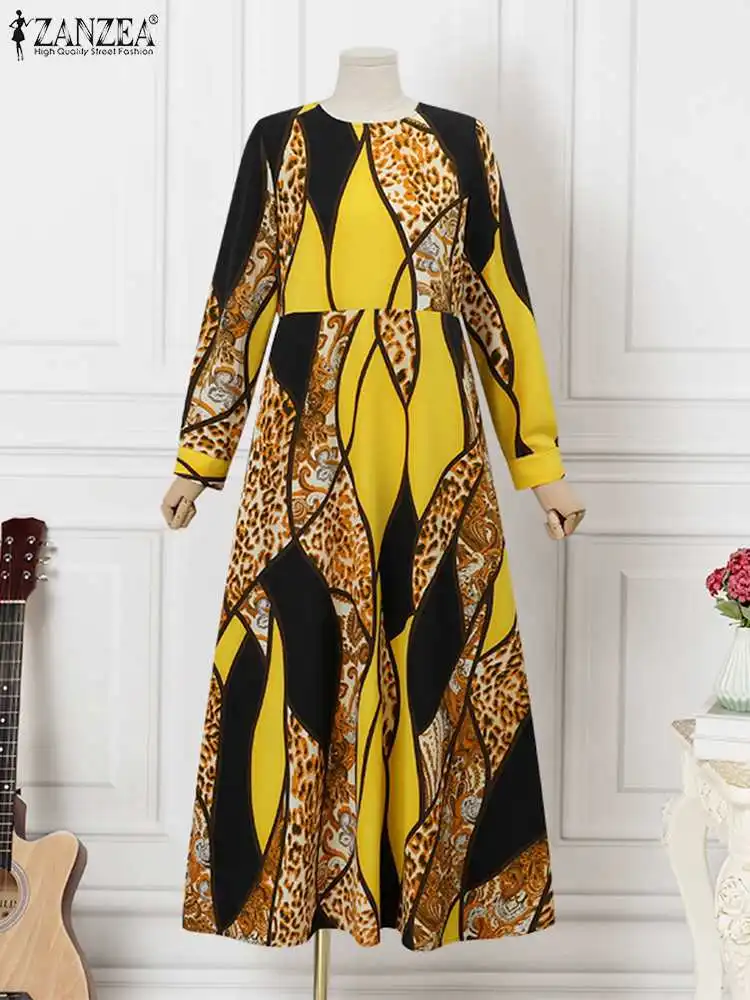 ZANZEA Fashion Muslim Dress Bohemian Floral Printed Sundress Long Sleeve Party Loose Robe Femme Casual Maxi Dresses Oversized