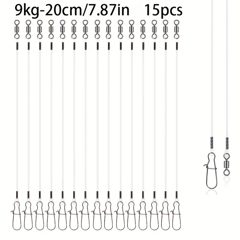 15 Stück Fluorocarbon-Vorfächerleinen zum Angeln – unsichtbare und starke Vorfächerleinen für Barsch, Forelle, Hecht, 7 kg/9 kg/12 kg/14 kg/18 kg/20 kg/23 kg