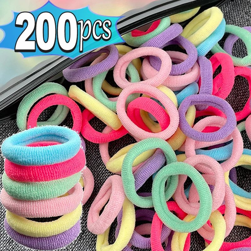 50/200pcs Colorful Elastic Hair Band Ties Straps Colets Scrunchies Gum Accessory For Girl Women Children Kid Pigtails Holder