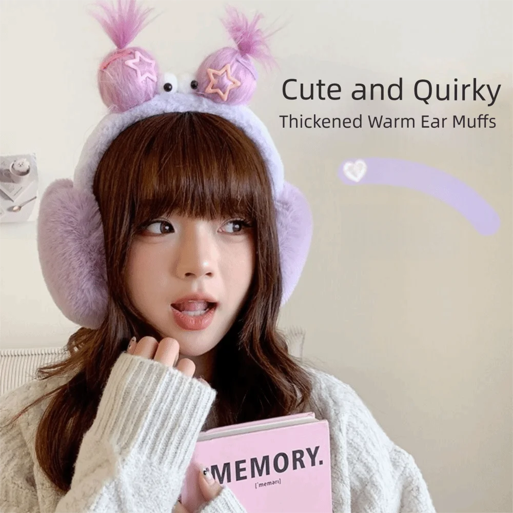 Funny Design Material Ear Protectors Furry Texture Soft Warm Earmuffs Windproof Design Foldable Design Ear Bags Girl Use