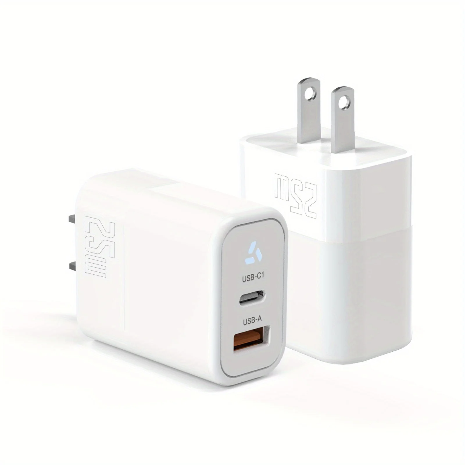 USB C Wall Charger, 25W Fast USB C Charger Brick with Light 2-Port PD Power Adapter + QC Wall Plug Multi-Port Type C Charging