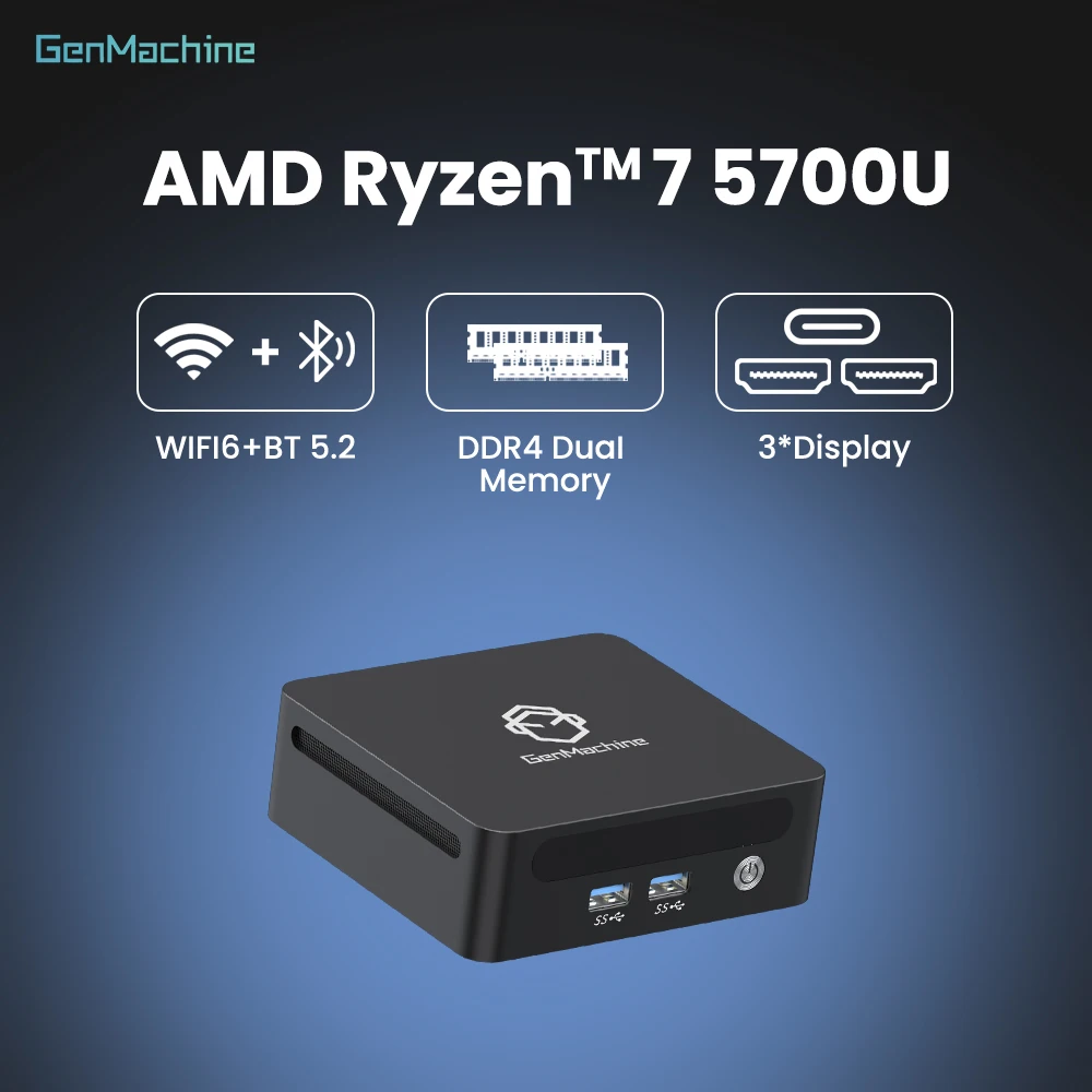 

Mini Pc Gaming GenMachine Mini PC AMD R7 5700U Windows 11 Ryzen 4.4GHz DDR4 16GB DDR4 512GB PCIe 3.0 Wifi6 pc gamer Diy Gaming