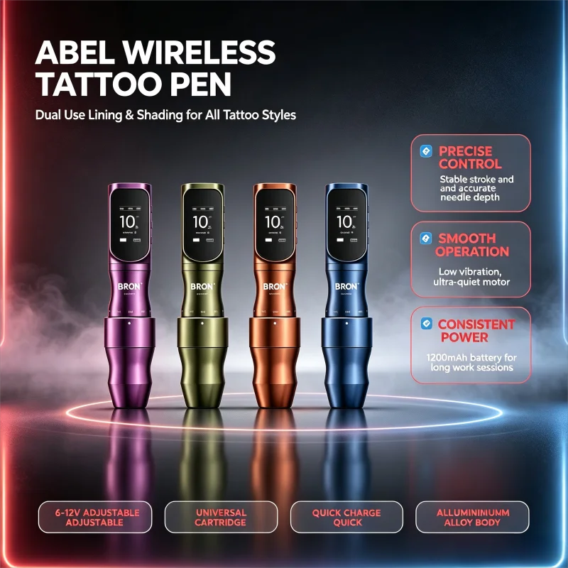 SIKKUE Wireless Tattoo Pen Machine with Adjustable Stroke 200omAh Battery Power Supply forPMU Body Art Professional Beginner Too