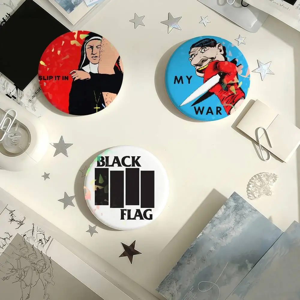 Rock Band B-Black Flag Punk Laser Badge Creative Pins Brooch for Bag Clothes Hat Decor Gifts Fans Collect