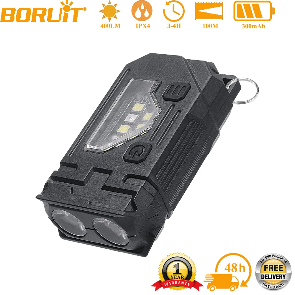 BORUiT Mini LED Flashlight Keychain Light 400LM USB C Rechargeable Portable Small Torch with Magnet Camping Pocket Lantern