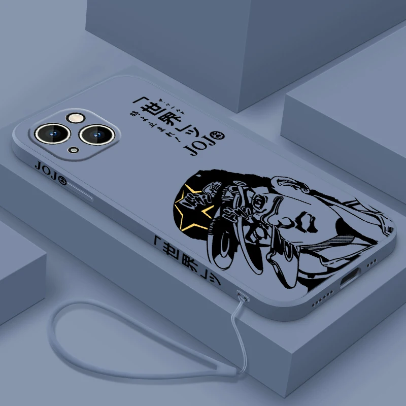 JOJO Anime Kujo Jotaro For Apple iPhone 15 14 13 12 11 XS XR X 8 7 Pro Max Plus Mini Liquid Left Rope Phone Case