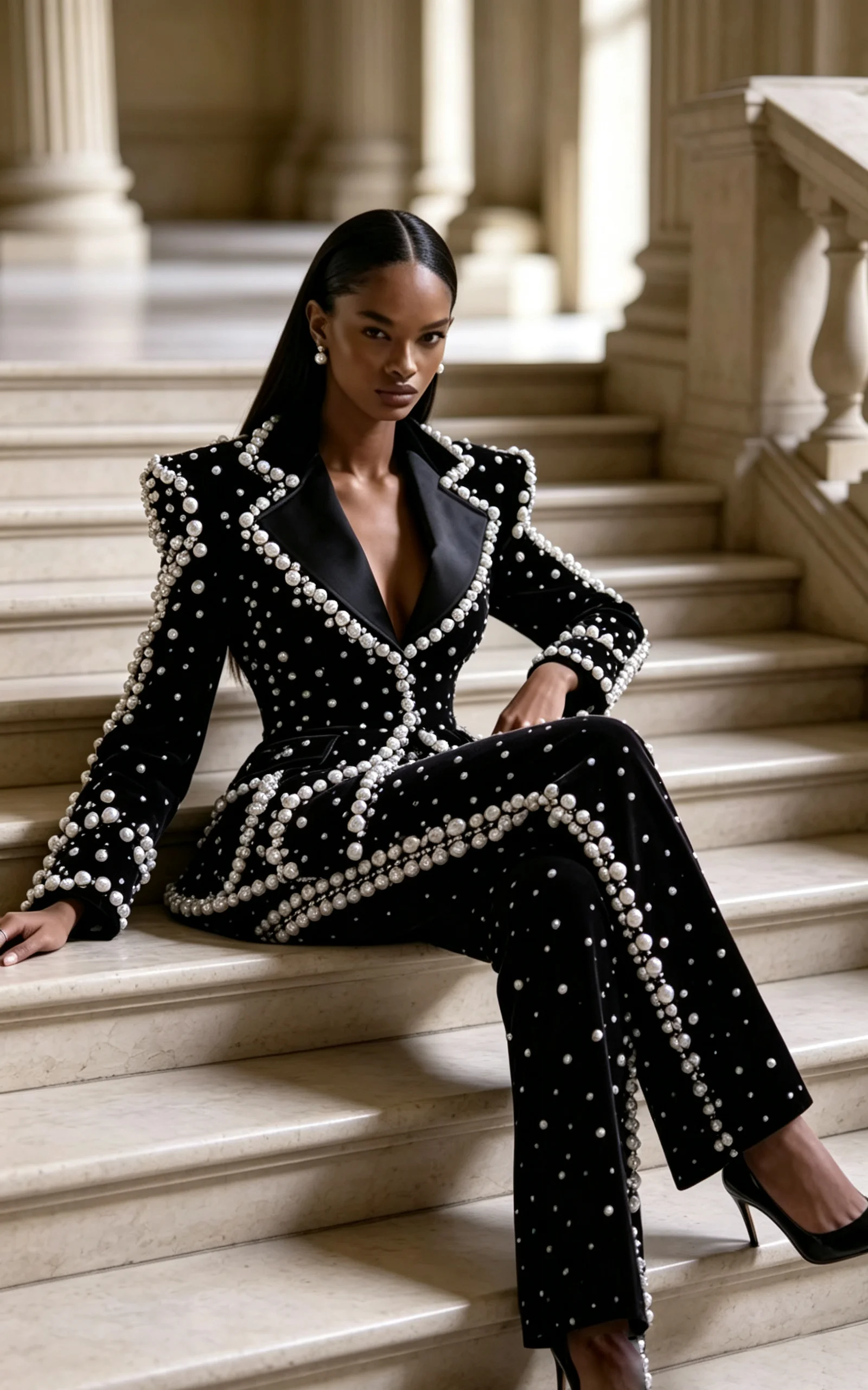 Vestidos de noche elegantes para mujer, traje con cuentas, chaqueta con solapa con muescas y un botón, pantalones para mujer, traje de satén de 2 piezas personalizado