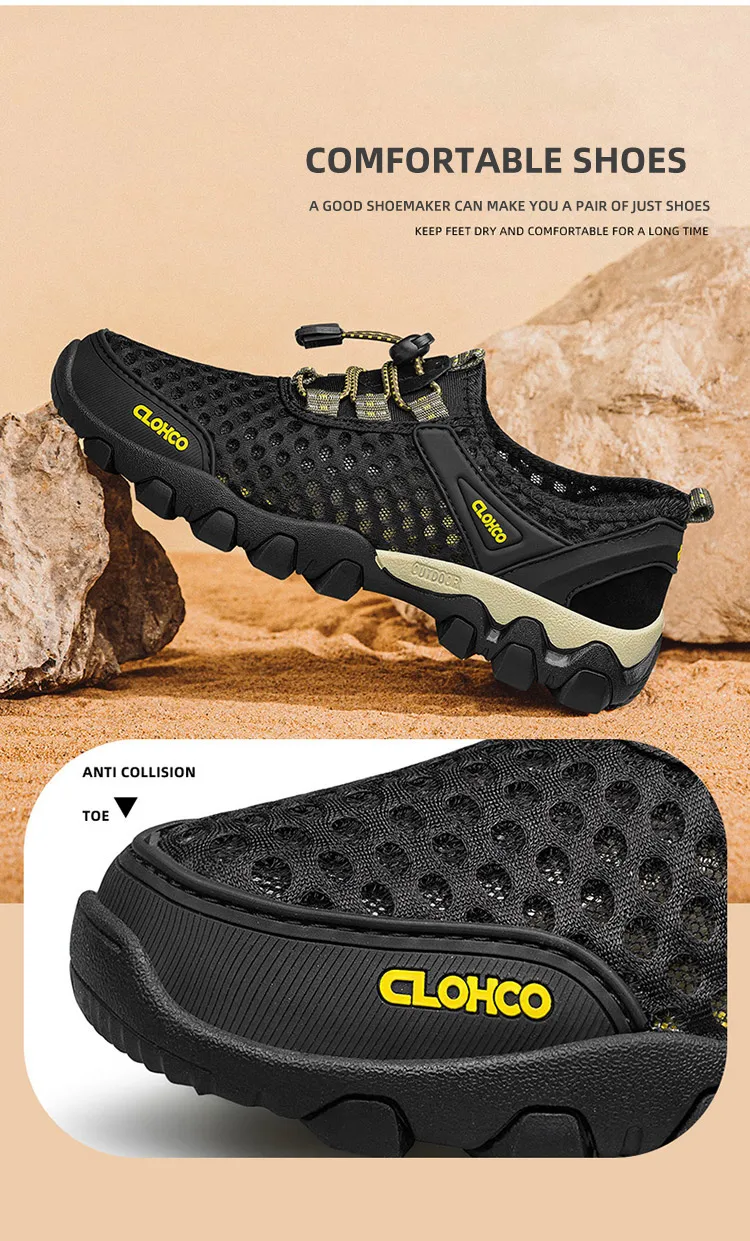 CLOHOO Mesh Shoes Thick Rubber Sole Handmade Cold Glue Casual Outdoor Sports Men's Shoes Breathable Comfortable Summer Sandals