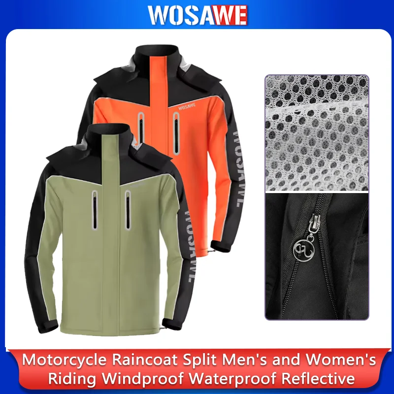 

WOSAWE Motorcycle Raincoat Split Men Women Riding Rain CoatAnti-storm Locomotive Rain Cape Whole Body Waterproof Reflective