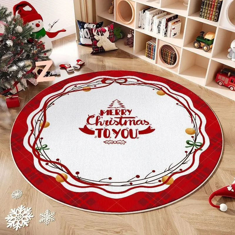 VIKAMA Merry Christmas Rug—Soft, Non-Slip Decorative Living Room Rug and Round Entryway Rug for Home Decor