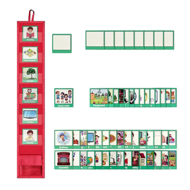 Kids Visual Schedule Daily Routine Cards Home Chore Chart Training Games Visual Schedule Pocket Chart Chart with 45 Activity