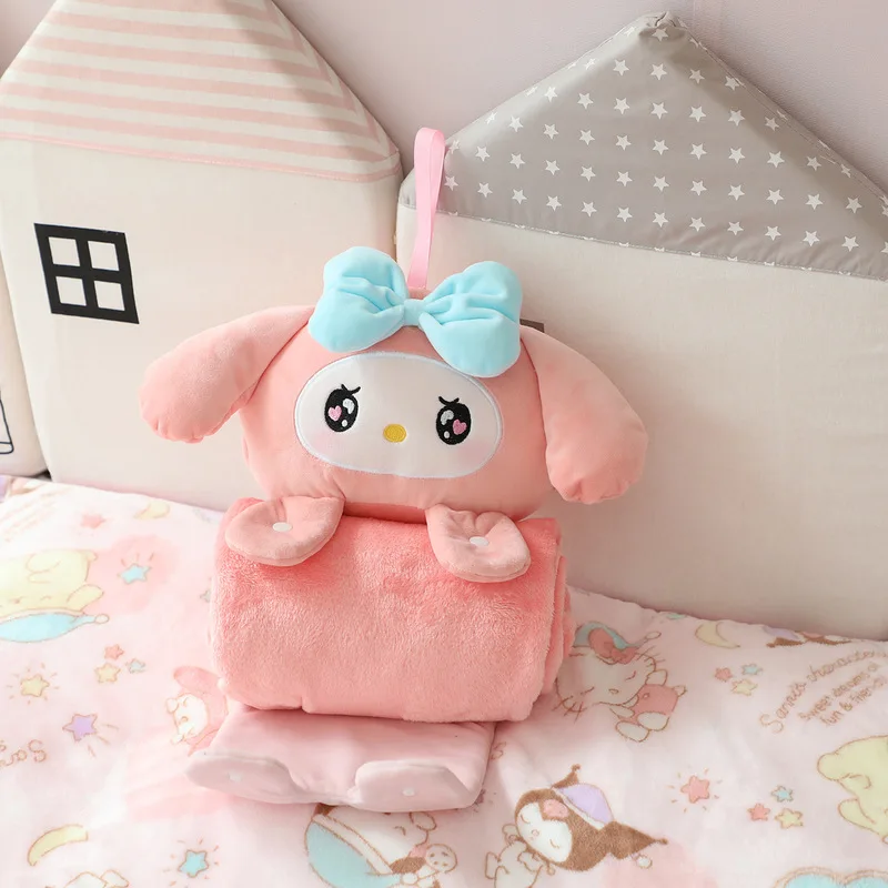 Plush Sanrio HelloKT Pillow Blanket Car Headrest Office Air Conditioning Blanket Student Multi functional Pillow Napping Blanket