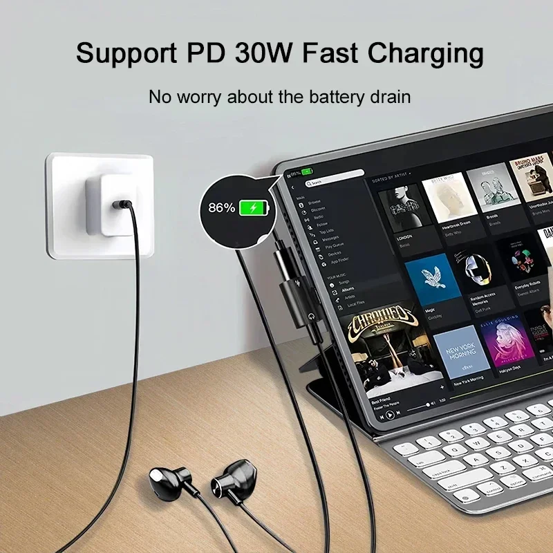 Elbow PD 30W Charge 2 in 1 Usb Type C To 3.5mm Jack Headphone Charging Audio Aux Adaptor For iPhone 15 Samsung S24 Huawei Xiaomi