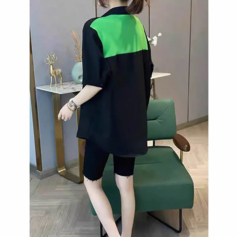 Fashion Lapel Spliced Pockets Asymmetrical Shirt Women\'s Clothing 2023 Summer Oversized Casual Half Sleeve Tops Korean Blouse