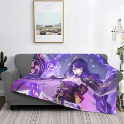 Raiden Shogun Beelzebul Anime Blankets Flannel Genshin Impact Inazuma Lightweight Thin Throw Blanket for Bed Bedspread