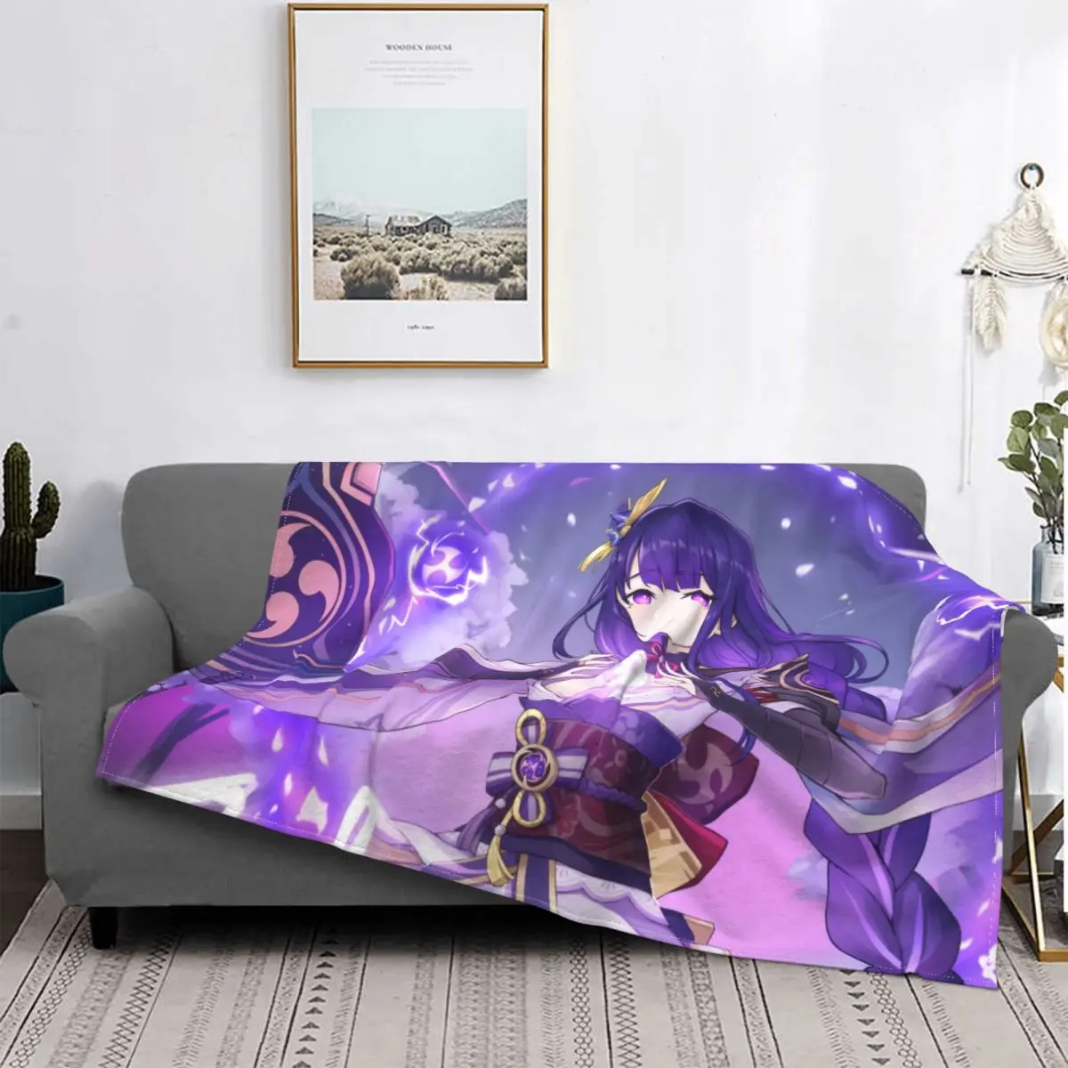 Raiden Shogun Beelzebul Anime Blankets Flannel Genshin Impact Inazuma Lightweight Thin Throw Blanket for Bed Bedspread