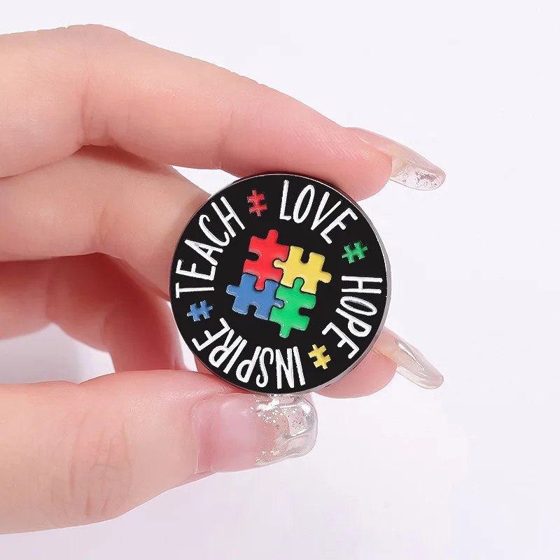Cartoon Geometric Circular Rainbow Puzzle Enamel Pin Fashion women jewelry gifts clothing accessories