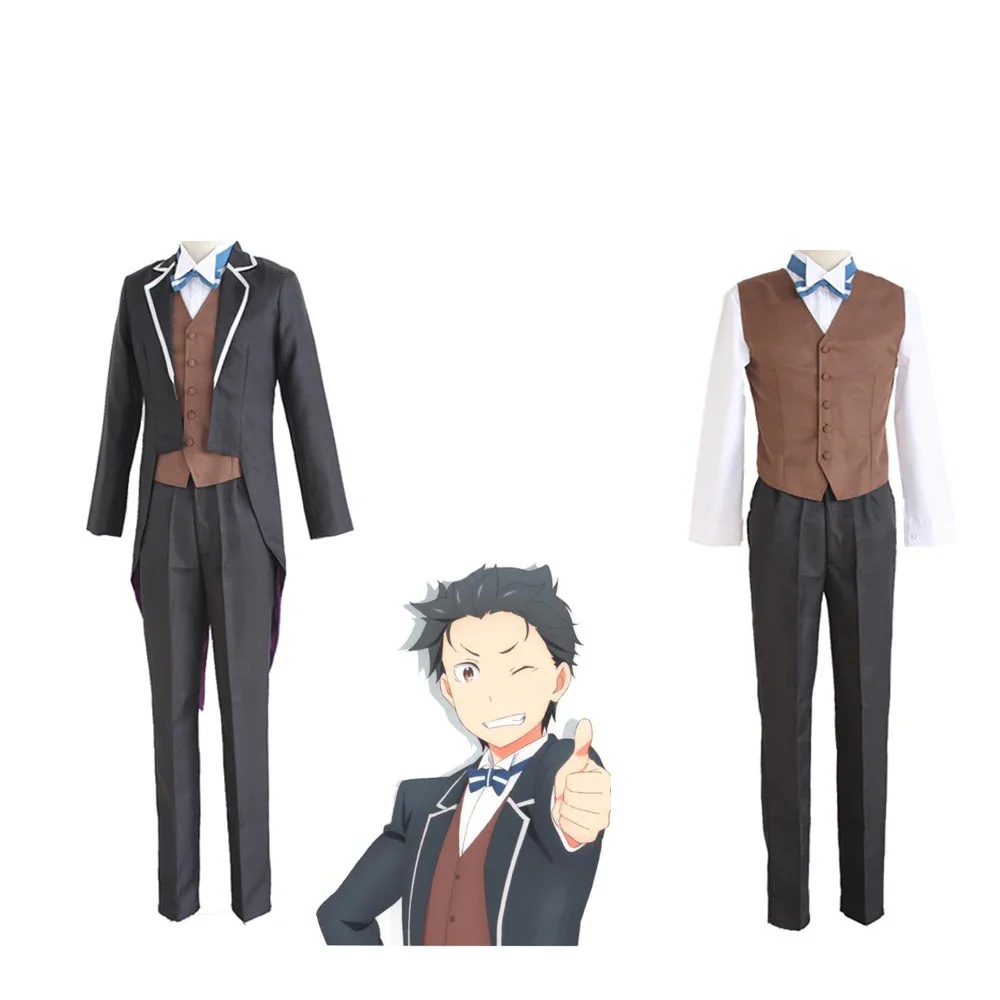 Re Zero Kara Hajimeru Isekai Seikatsu Cosplay Costume Subaru Natsuki Swallowtail Full Set Synthetic Wigs Men Boys School Uniform