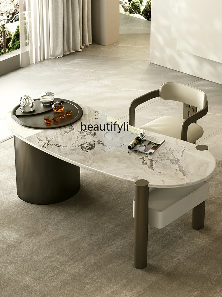 Natural Luxury Stone Tea Table High-End Villa Designer Modern Light Luxury Home Study Balcony Kung Fu Tea Table furniture