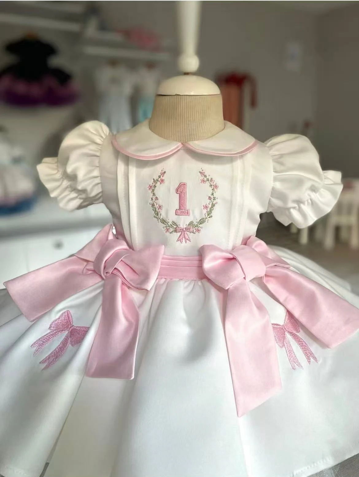 0-12Y Baby Girl Summer Number Embroidery Vintage White Dress for Birthday Photography B516