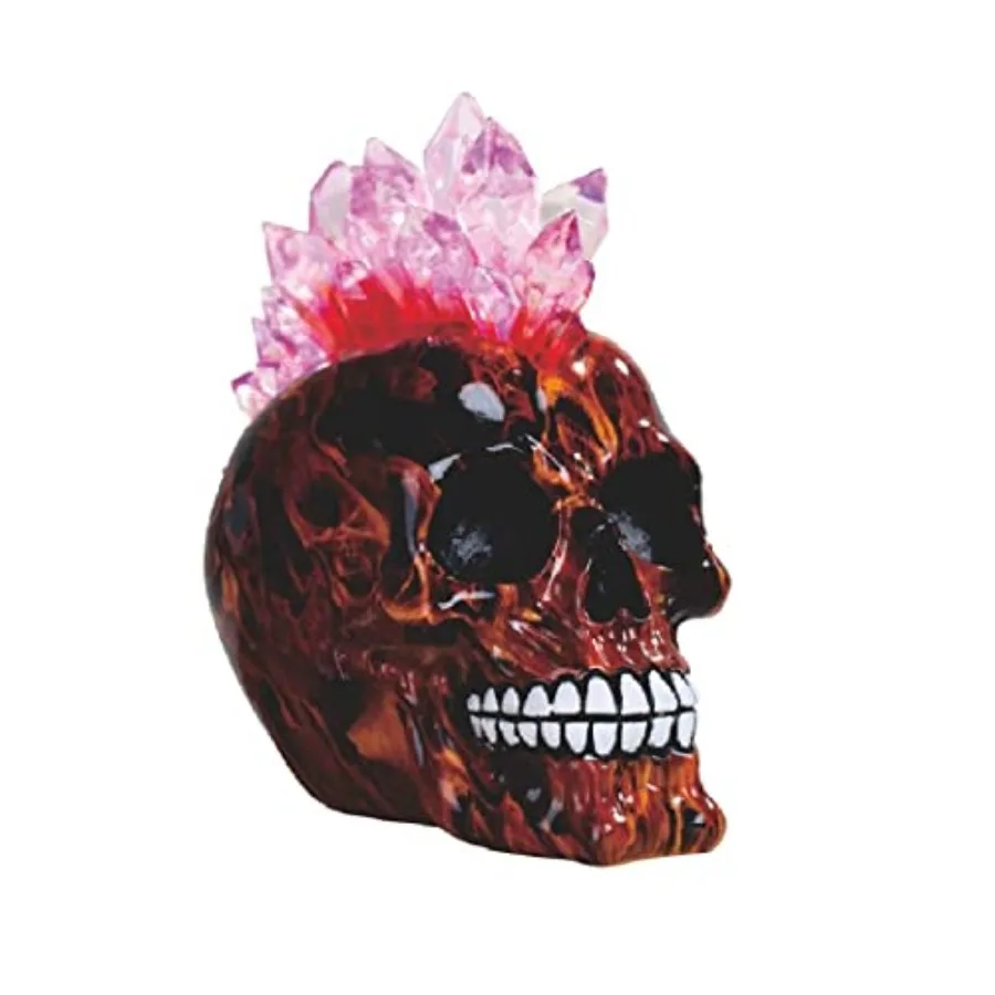 

7" W LED Light Red Fire Punk Skull with Mohawk Faux Crystal Hair Statue Fantasy Night Light Decoration Figurine