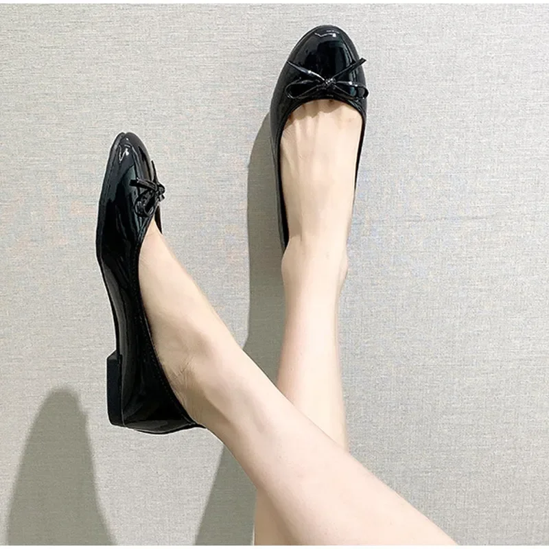 Damskie damskie lakierowane koreańskie buty damskie kokardka płytkie eleganckie damskie mokasyny letnie jesienne buty 2023