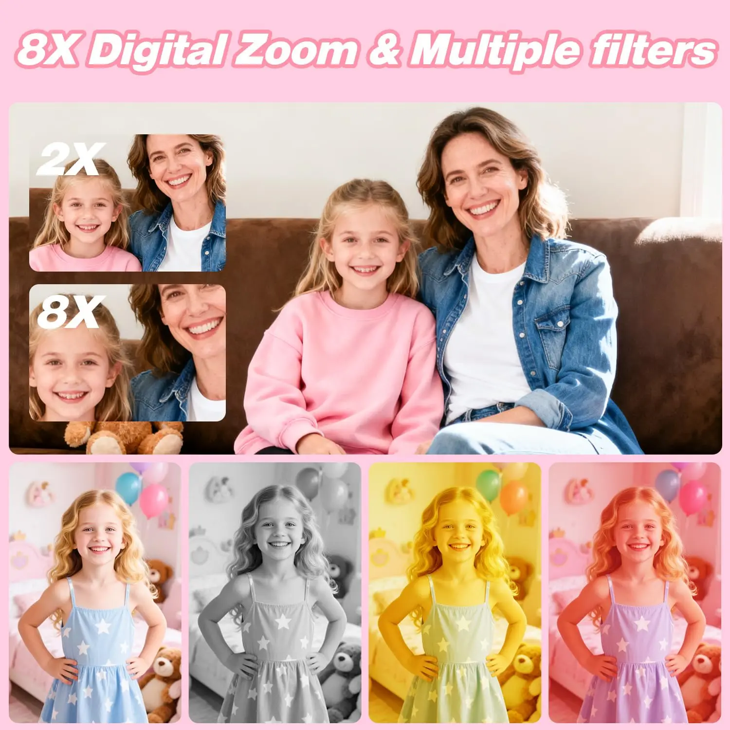 Fotocamera per bambini, cinque giochi educativi, doppia fotocamera anteriore e posteriore HD da 48 MP 1080p, la scelta migliore per i regali di Natale e compleanno