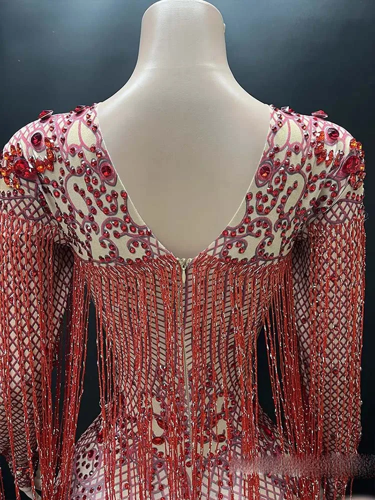 Alta qualidade strass borla sexy vestido elástico 2025 nova moda roupas femininas personalizadas