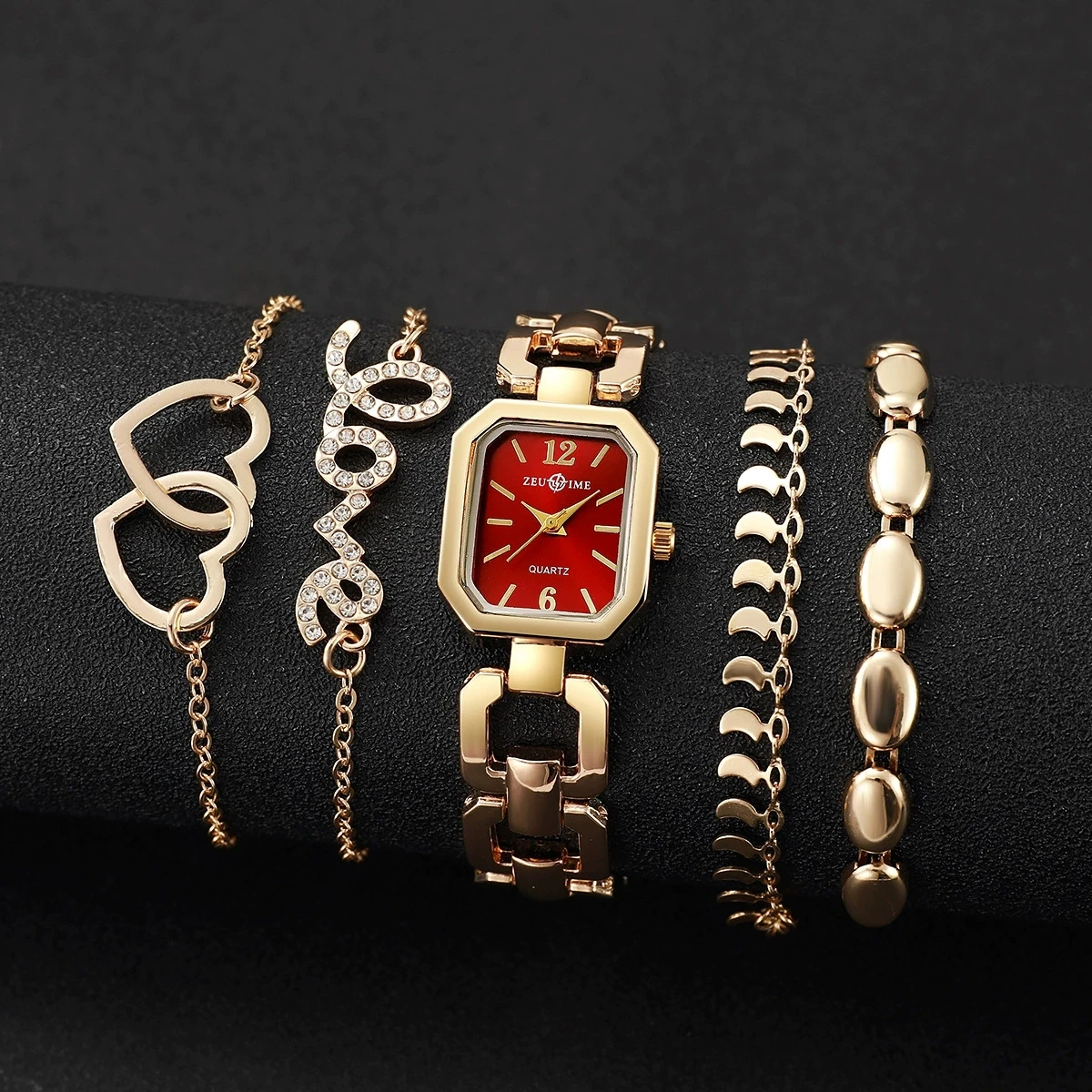 5 шт. модные прямоугольные женские кварцевые часы, роскошные аналоговые наручные часы Reloj Mujer, часы для девочек, подарочный браслет (без коробки)