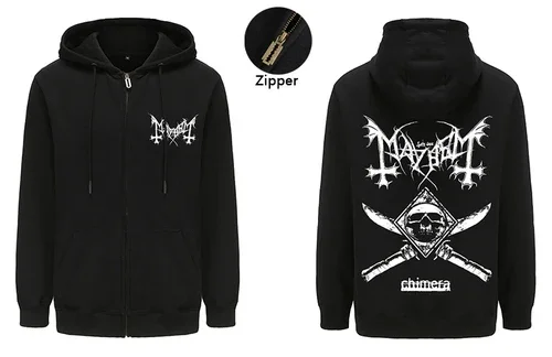 Mayhem Rock Band Hoodie Sweatshirts Zipper Outerwear Heavy Metal Coat Hooded Streetwear Zip-up Hoody Tops