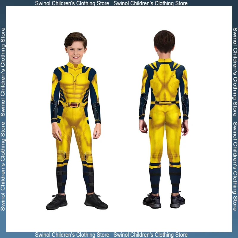 Swinol Wolverine Onesie Children Cosplay Stage Show Superhero Costumes Holiday Party Dress Up Tight Stretch Clothes Kid Gifts