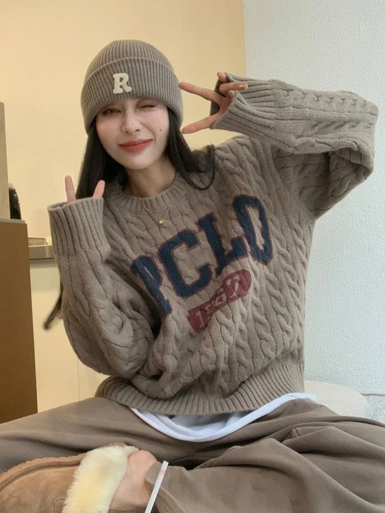 

Винтажный пуловер в японском стиле, женский осенне-зимний новый свитер в полоску с поворотами, свободные универсальные вязаные топовые трендовые джемперы