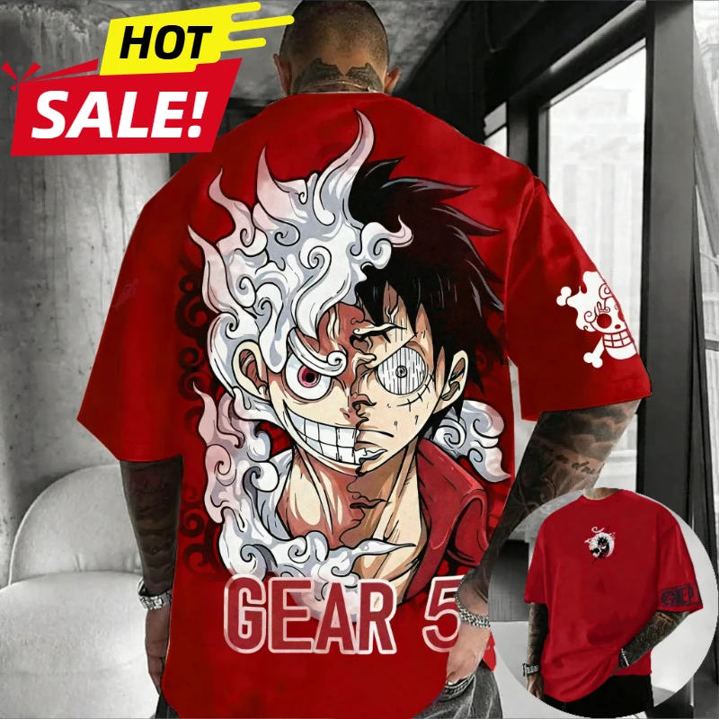 أنيمي نيكا لوفي جير 5 قطعة واحدة Harajuku الرجال الصيف تي شيرت تقليدي فضفاض المرأة الشارع الشهير للجنسين عادية كم قصير تي شيرت