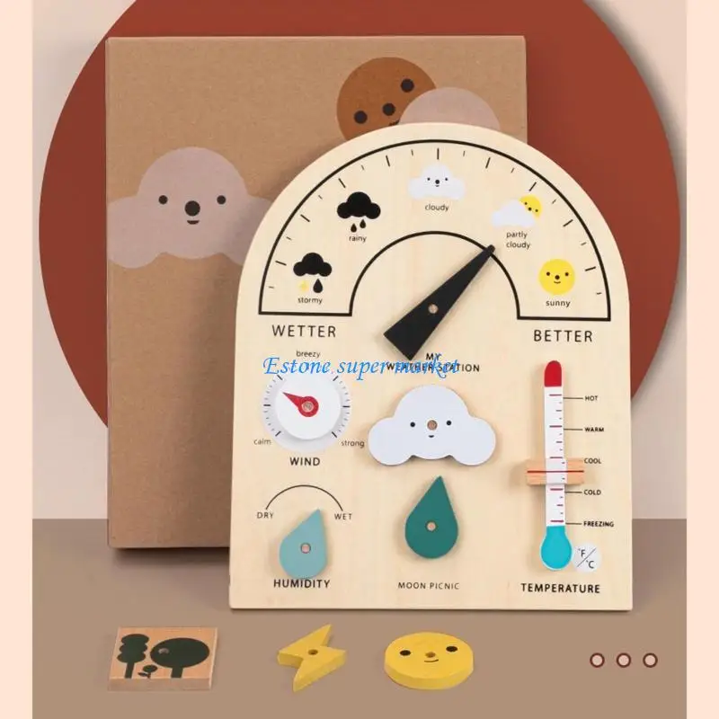 090B Set giocattoli per stazione meteorologica per bambini, giocattolo in legno per l'apprendimento della conoscenza del