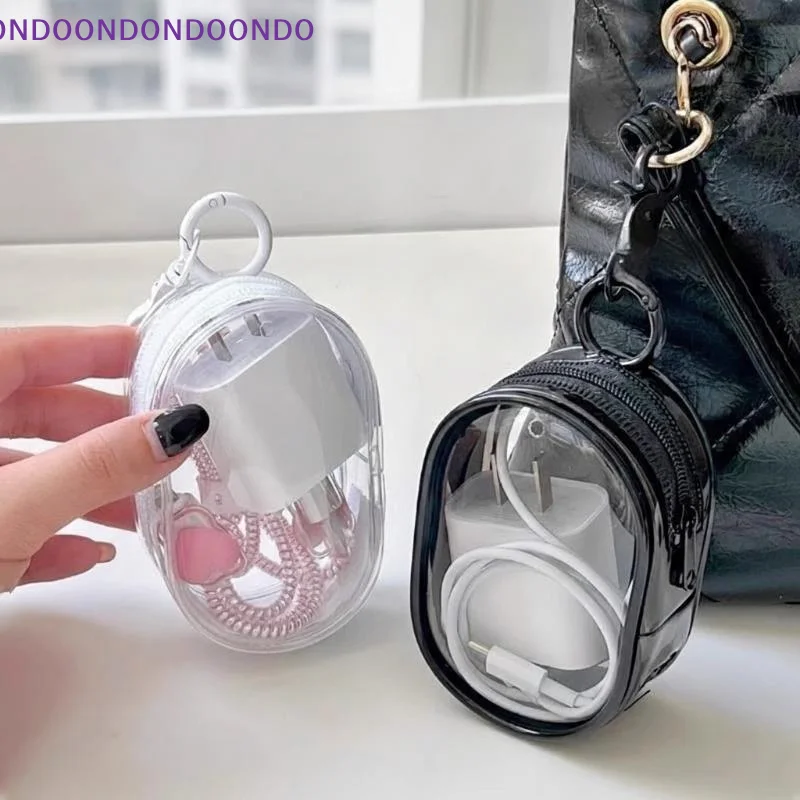 Portable Mini Clear Zipper Storage Bag - Space-Saving Cable Organizer For Earphones Chargers Versatile With Handy Keychain Loop