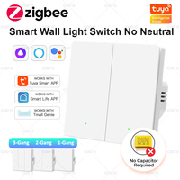 Tuya ZigBee Smart Light Switch No Neutral Wire No Capacitor Needed Wall Push Button Switch 1/2/3 Gang Works with Alexa Google