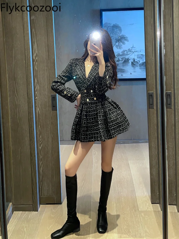 Spring Elegant Light Luxury Socialite Niche Design Sense Little Black Suit Dress Robe Femme Été Women Autumn Blazers