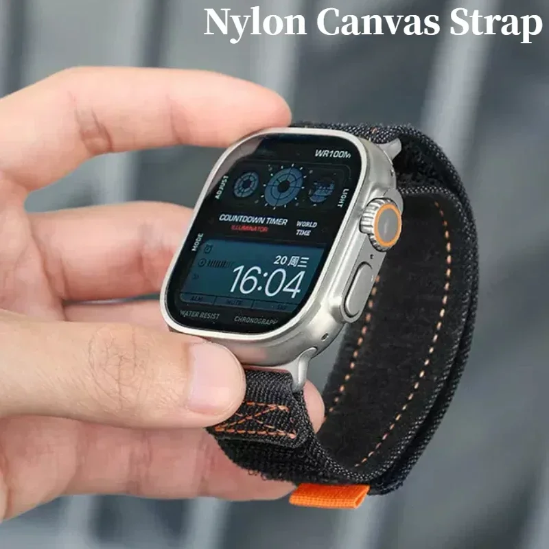 Cinturino in nylon per Apple Watch Ultra 2 49mm Serie 9 8 7 45mm 41mm 10 46mm 42mm Cinturino in tela denim iWatch 6 5 4 3 SE 44mm 40mm